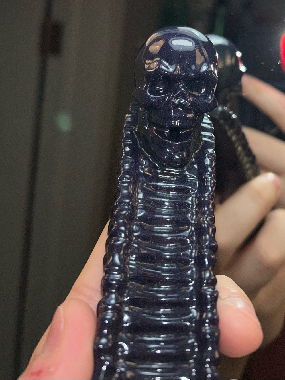 Handmade Dark Purple and Black Skull Incense Stick and Tea Light Candle Holder